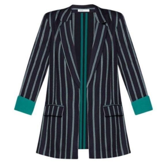 BCBGeneration Navy Green Striped Blazer Medium - Picture 1 of 7